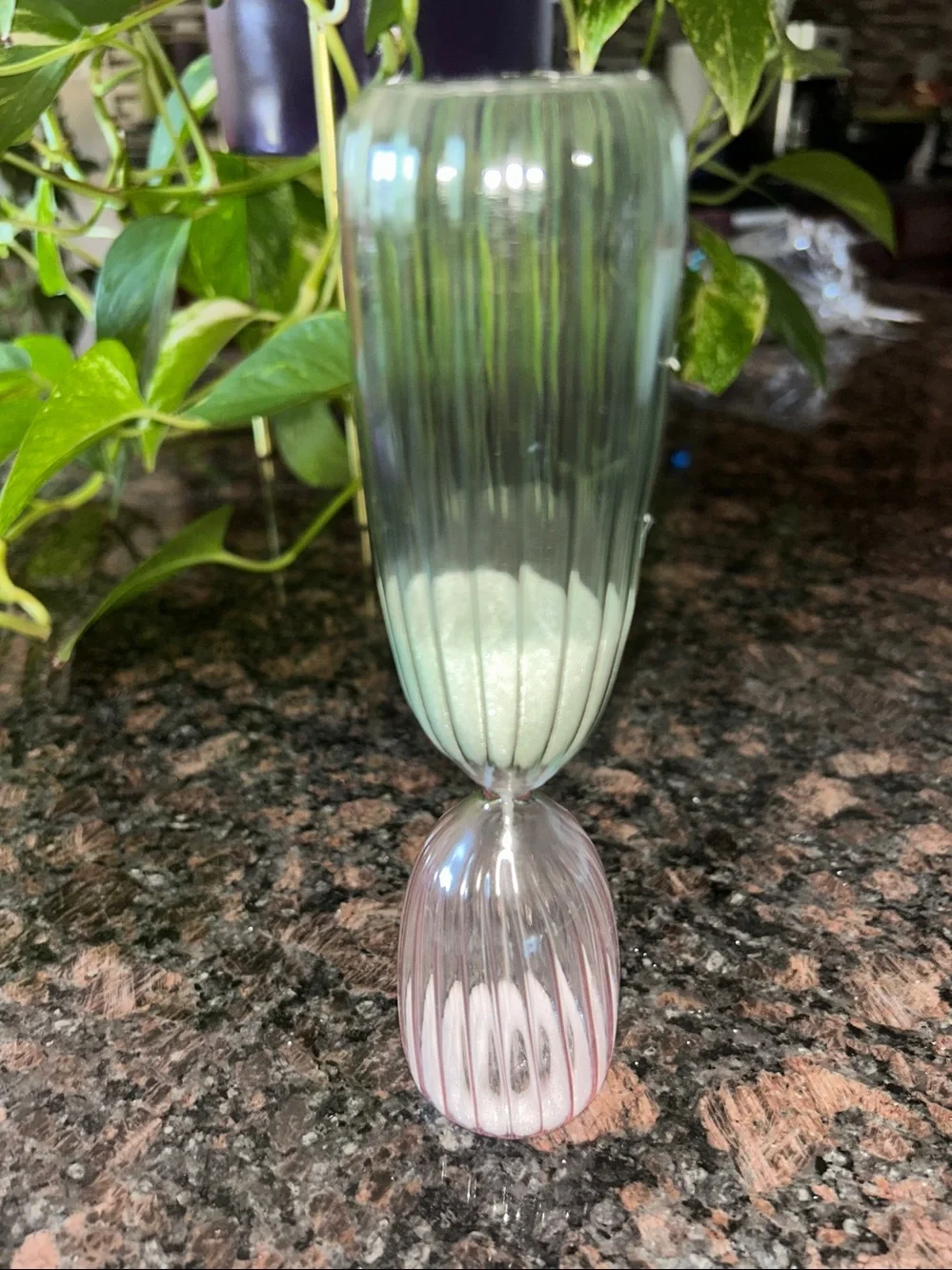 Hourglass Beveled Glass Sand Timer Subtle Pink Green Home Dining Decor Timer